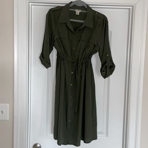 Motherhood Maternity olive green drawstring button front dress